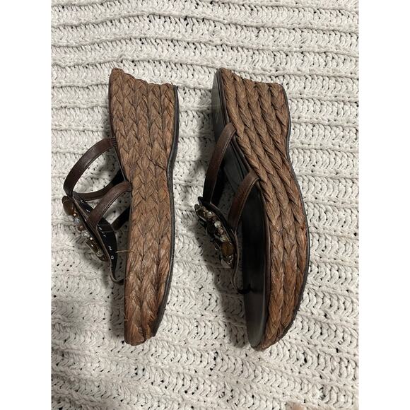 Stuart Weitzman Sandals Beaded Platform Woven Womens 7 M Brown Spain 45946 *Flaw - Picture 5 of 11